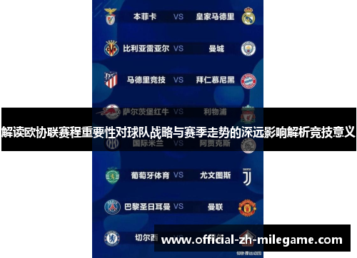 解读欧协联赛程重要性对球队战略与赛季走势的深远影响解析竞技意义